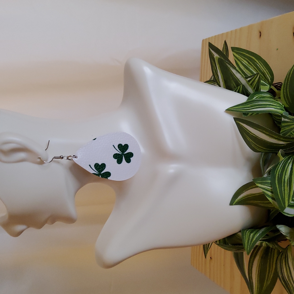 White & Green Oval Earrings